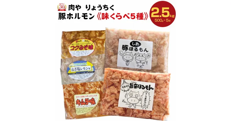 【ふるさと納税】豚ホルモン味付け味比べ 5種類 500g×5袋 合計2.5kg セット 詰め合わせ ホルモン 焼肉 鉄板焼き バーベキュー BBQ 豚肉 おかず 惣菜 味付け不要 あっさり塩ダレ コクみそ味 キムチ味 にんにく旨辛ダレ味 ネギ塩レモン味 冷凍 送料無料 北海道 北広島市加工