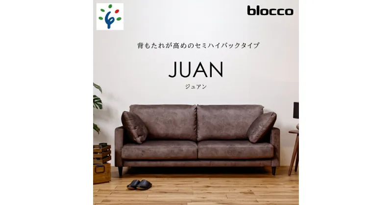 【ふるさと納税】家具 ソファ ファミリーblocco JUAN（ジュアン）3人掛け［肘クッション×2個付き／手洗い可能生地］北海道 石狩市 いしかり おしゃれ 青山 高級 家具 三人掛けシンプル 北欧 モダン 人気 10年保証 ブロッコ ふかふか ハイバック ゆったり