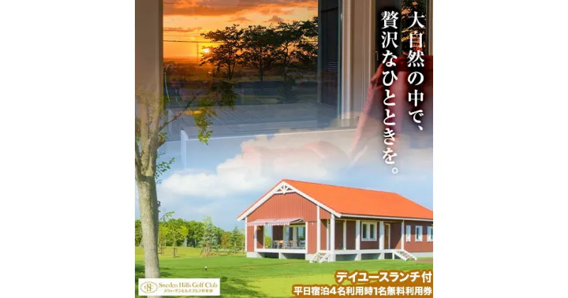 【ふるさと納税】宿泊施設ヴィラレクサンド　デイユース（3時間）ランチ付き+平日宿泊　4名利用時1名無料利用券_ヴィラ レクサンド スウェーデンヒルズゴルフ倶楽部 スウェーデン 北欧風 コテージ 女子会 リッチ 北海道 デトックス 旅行