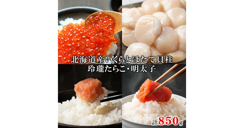 【ふるさと納税】いくら 200g 大粒 ほたて貝柱 250g 玲瓏 たらこ 200g 玲瓏 明太子 200g 北海道産 無着色 ご飯のお供 小分け 食べ切り 食べきり 魚卵 魚介 魚介類 冷凍 送料無料 丸鮮道場水産