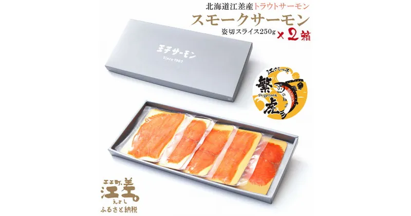 【ふるさと納税】北海道産 スモークサーモン姿切スライス 2箱セット 計500g　250g（50g×5P）×2　王子サーモン　北海道江差産トラウトサーモン　純国産ブランドサーモン『江さしっこ 繁虎』　燻製　個包装　のし対応可　贈答用　ギフト　お中元　お歳暮　お祝い