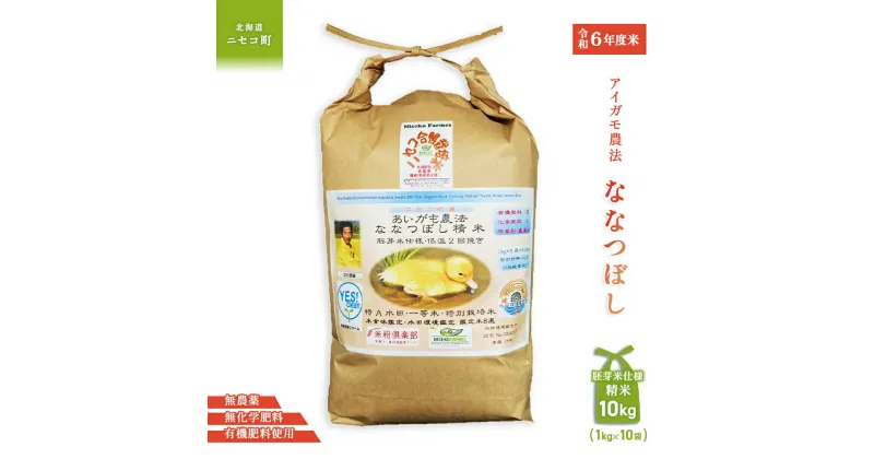 【ふるさと納税】合鴨農法ななつぼし 【胚芽米仕様精米】【有機肥料/無農薬・無化学肥料・備蓄用】令和6年度米 正味10kg(1kg×10袋) 水田環境鑑定・米食味鑑定士鑑定米【Yesclean農法認定品】【31141】