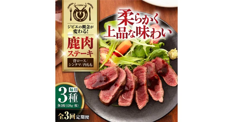 【ふるさと納税】【全3回定期便】鹿肉 ステーキ3種セット（背ロース120g×2枚・シンタマ120g×2枚・内もも120g×2枚）《喜茂別町》【EBIJIN】 ジビエ モモ セット ステーキ 赤身 冷凍配送 定期便 北海道 [AJAO023] 132000 132000円