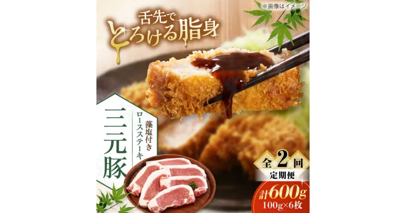 【ふるさと納税】【全2回定期便】 三元豚 ロースステーキ 6枚（100g/枚） 藻塩付き 《喜茂別町》【平田牧場】肉 豚肉 ロース ステーキ ステーキ用 とんかつ トンテキ 生姜焼き 冷蔵配送 定期便 北海道 北海道 [AJAP022] 26000 26000円