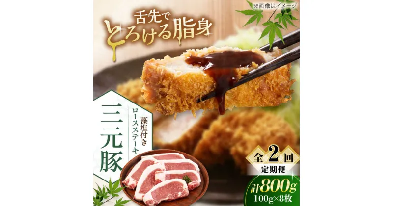 【ふるさと納税】【全2回定期便】 三元豚 ロースステーキ 8枚（100g/枚） 藻塩付き 《喜茂別町》【平田牧場】肉 豚肉 ロース ステーキ ステーキ用 とんかつ トンテキ 生姜焼き 冷蔵配送 定期便 北海道 北海道 [AJAP026] 34000 34000円