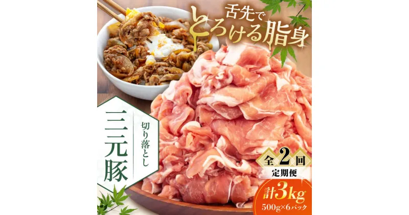 【ふるさと納税】【全2回定期便】 三元豚 切り落とし 計3kg（500g×6パック） 《喜茂別町》【平田牧場】 肉 豚肉 生姜焼き 小分け 冷凍 冷凍配送 定期便 北海道 北海道 [AJAP038] 60000 60000円 6万円