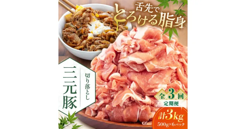 【ふるさと納税】【全3回定期便】 三元豚 切り落とし 計3kg（500g×6パック） 《喜茂別町》【平田牧場】 肉 豚肉 生姜焼き 小分け 冷凍 冷凍配送 定期便 北海道 北海道 [AJAP039] 90000 90000円 9万円