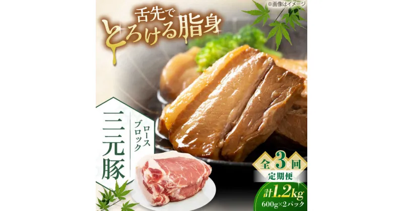 【ふるさと納税】【全3回定期便】三元豚 ロースブロック1.2kg（600g×2パック）《喜茂別町》【平田牧場】 肉 豚肉 ロース ブロック ローストポーク 煮豚 酢豚 煮物 冷凍配送 北海道 [AJAP099]