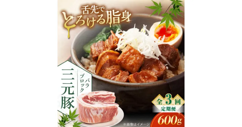 【ふるさと納税】【全3回定期便】三元豚 バラブロック600g《喜茂別町》【平田牧場】 肉 豚肉 バラ ブロック 煮豚 酢豚 煮物 冷凍配送 北海道 [AJAP103]