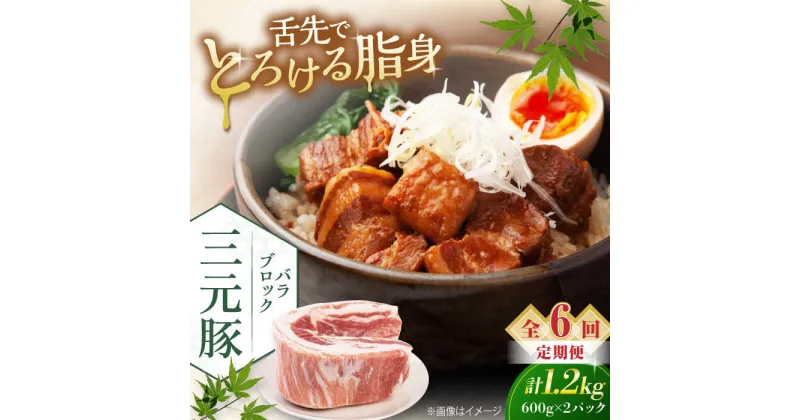 【ふるさと納税】【全6回定期便】三元豚 バラブロック1.2kg（600g×2パック）《喜茂別町》【平田牧場】 肉 豚肉 バラ ブロック 煮豚 酢豚 煮物 冷凍配送 北海道 [AJAP108]