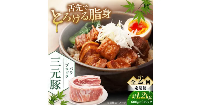 【ふるさと納税】【全2回定期便】三元豚 バラブロック1.2kg（600g×2パック）《喜茂別町》【平田牧場】 肉 豚肉 バラ ブロック 煮豚 酢豚 煮物 冷凍配送 北海道 [AJAP106]