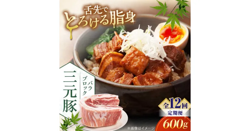 【ふるさと納税】【全12回定期便】三元豚 バラブロック600g《喜茂別町》【平田牧場】 肉 豚肉 バラ ブロック 煮豚 酢豚 煮物 冷凍配送 北海道 [AJAP105]