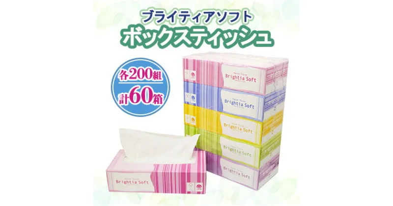 【ふるさと納税】ブライティア ソフト ボックスティッシュ 200組 400枚 60箱 日本製 まとめ買い 日用雑貨 消耗品 日用品 生活必需品 雑貨 備蓄 リサイクル ティッシュ ペーパー 送料無料 北海道 倶知安町