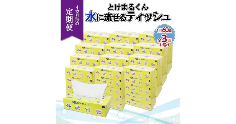 【ふるさと納税】北海道 定期便 4ヶ月全3回 とけまるくん 水に流せる ティッシュ 150組 計60箱 ティッシュペーパー ボックス リサイクル 日本製 日用品 消耗品 備蓄 育児 福祉 ペット キャンプ 送料無料　定期便・ 倶知安町 　お届け：4ヶ月毎全3回