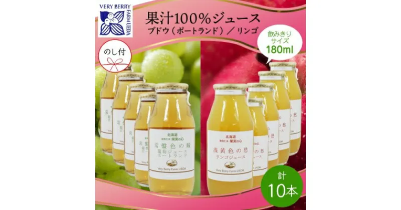 【ふるさと納税】無地熨斗 ポートランド リンゴ ジュース 飲み比べ 180ml 計10本 のし付き 常盤色の瞳 ぶどう 浅黄色の愁 りんご ジュース 果汁 100 ジュース ギフト 葡萄 林檎 自然農園 お取り寄せ ギフト のし　 果汁飲料