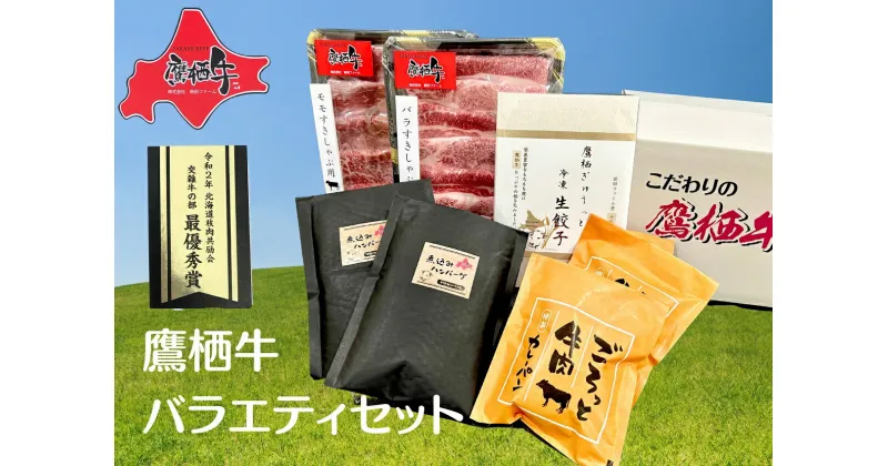 【ふるさと納税】鷹栖牛 バラエティ セット しゃぶしゃぶ すき焼き モモ肉 300g バラ肉 300g 冷凍生餃子 10個 冷凍煮込みハンバーグ 230g×2個 冷凍カレーパン 2個 北海道 鷹栖町 新田ファーム 牛肉 すき焼き しゃぶしゃぶ 餃子 ハンバーグ カレーパン