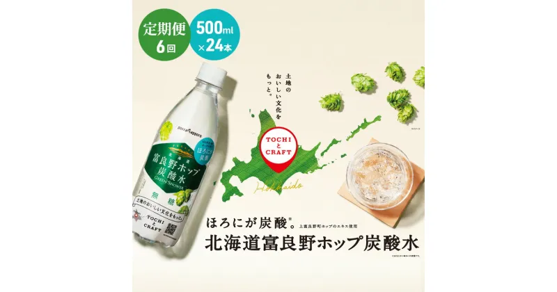 【ふるさと納税】北海道 定期便 6ヵ月 連続 全6回 炭酸水 500ml × 24本 北海道富良野ホップ炭酸水 グリーンシャワー ポッカサッポロ 無糖 北海道富良野ホップ ペットボトル 炭酸飲料 炭酸 ソーダ ソーダ水 飲料 ドリンク (有)リカーショップかまだ 上富良野町　定期便