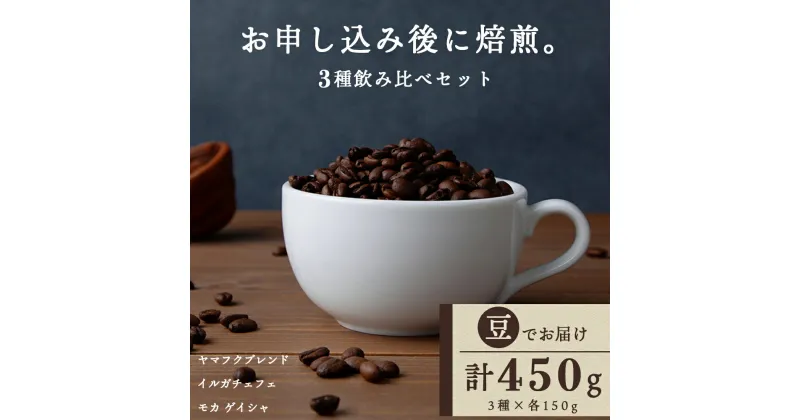 【ふるさと納税】 自家焙煎珈琲 3種飲み比べセット（豆）各150g（計450g）コーヒー コーヒー豆 セット ブレンド モカ ゲイシャ イルガチェフェ 飲み比べ 珈琲 自家焙煎 豆のまま ふるさと納税 北海道 中頓別町