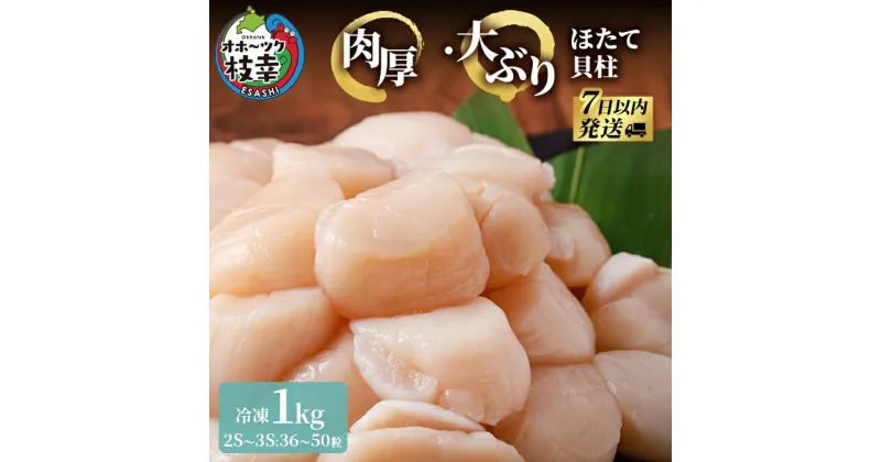 【ふるさと納税】枝幸の四季　肉厚大玉ほたて冷凍貝柱1kg（2S～3Sサイズ：36～50粒）【枝幸ほたて】枝幸海産 北海道 冷凍 貝柱 刺身 大 魚介 海 オホーツク 帆立 年越し 贈答 贈り物 ギフト　 魚貝類