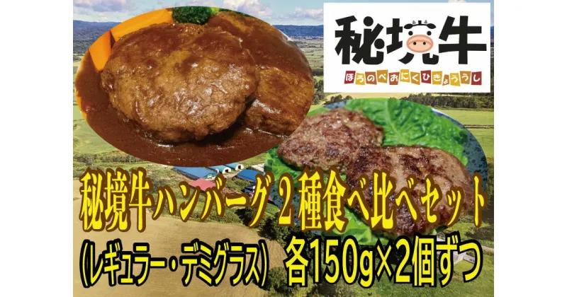 【ふるさと納税】幌延町産 秘境牛ハンバーグ2種食べ比べセットA〈レギュラー・デミグラス　各2個〉