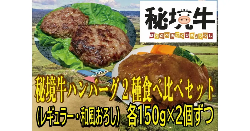 【ふるさと納税】幌延町産 秘境牛ハンバーグ2種食べ比べセットB〈レギュラー・和風おろし　各2個〉