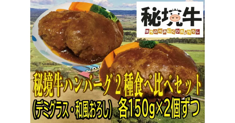 【ふるさと納税】幌延町産 秘境牛ハンバーグ2種食べ比べセットC〈デミグラス・和風おろし　各2個〉