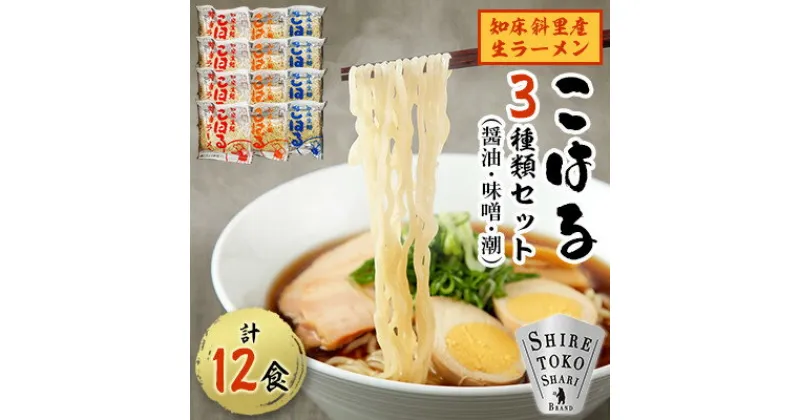 【ふるさと納税】知床斜里産 生ラーメン12食(醤油・味噌・潮 各4食)「こはる」北海道産小麦 昆布エキスの特製スープ【配送不可地域：離島・沖縄県】【1416058】