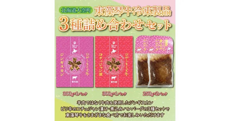 【ふるさと納税】 東藻琴牛冷凍製品3種詰め合わせセット 【 ふるさと納税 ジンギスカン 牛肉 牛 肉 コチュジャン 煮込みハンバーグ ハンバーグ 加工品 おかず ご飯のおとも 北海道 大空町 送料無料 】 OSM005