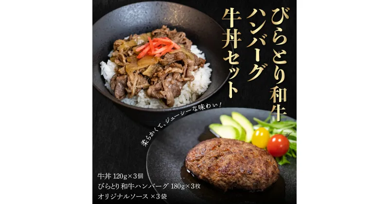 【ふるさと納税】びらとり和牛ハンバーグ180g3枚・牛丼120g3個セット　オリジナルソース付 ふるさと納税 人気 おすすめ ランキング 和牛 肉 ハンバーグ 牛丼 北海道 平取町 送料無料 BRTB032